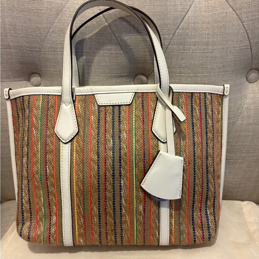 Tory Burch Multicolor Striped Tote with White Trim NWOT - Picture 6 of 6